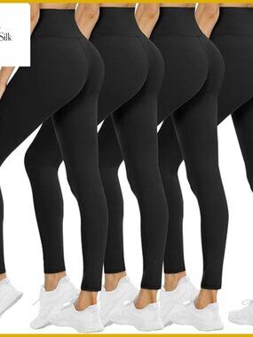 High Waisted Tummy Control Leggings 4 Pack with Pockets for Yoga Workout